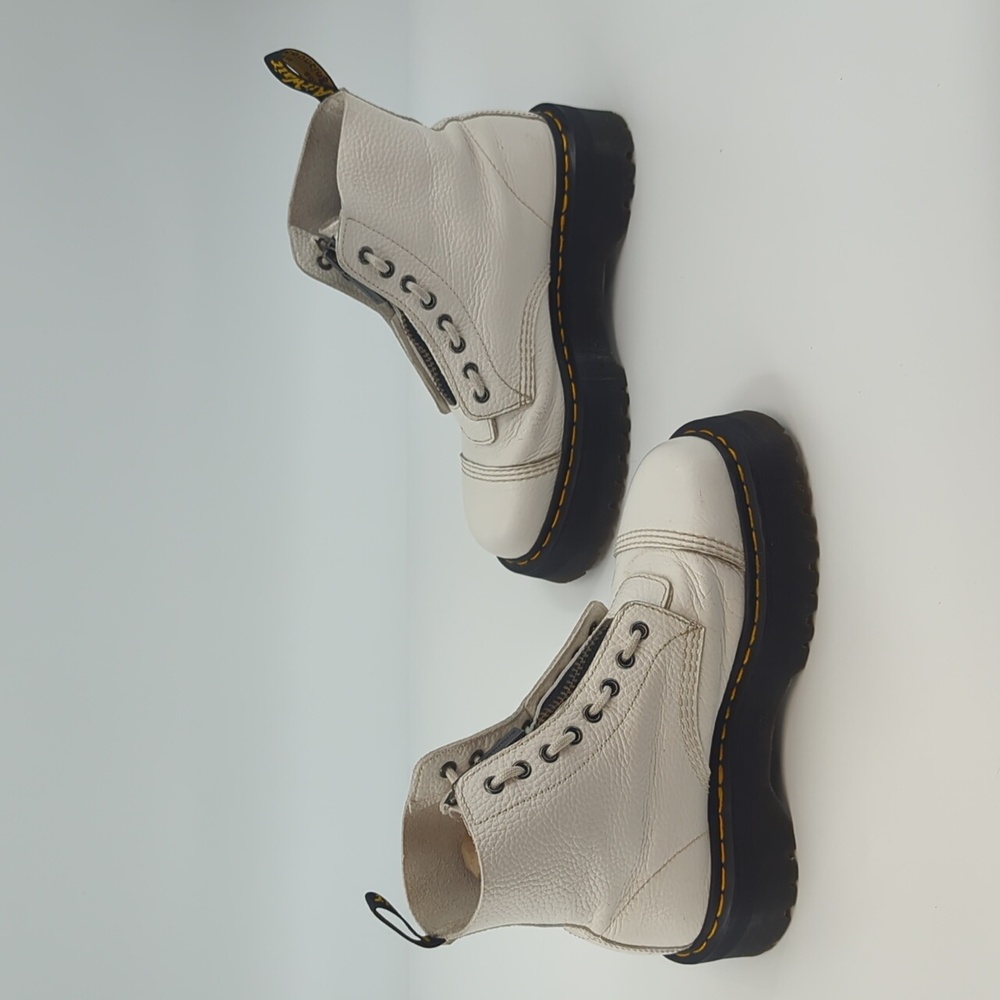 DR. MARTENS Sinclair White Milled Nappa Leather Platform Boots Zip Front Sz 10 - Picture 7 of 11